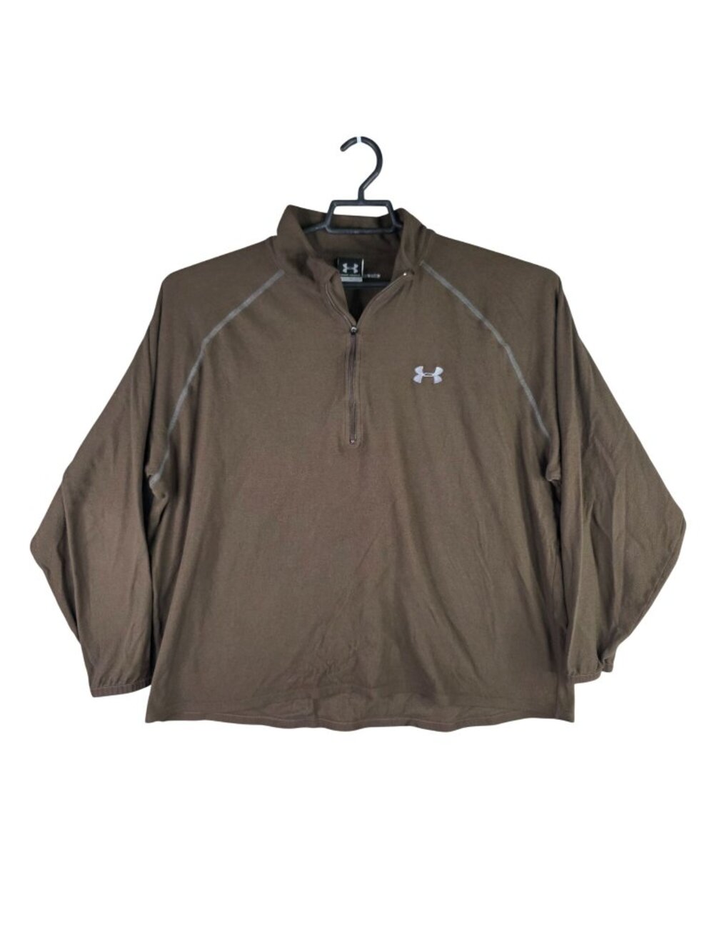 Mens Under Armour Brown 1/4 Zip Long Sleeve Pullover 100% Polyester Size XL